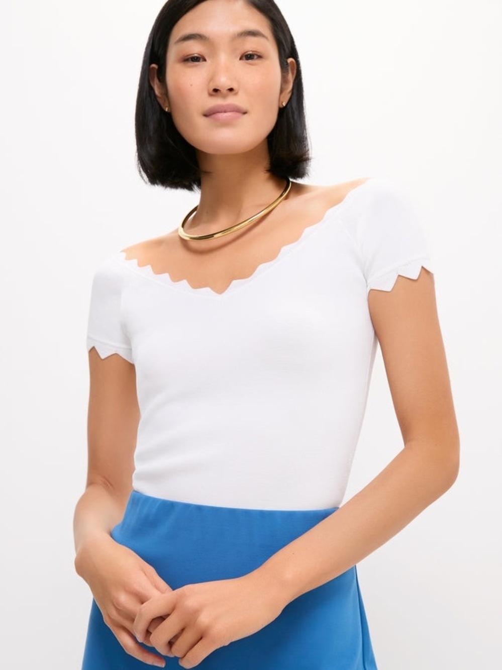 NWT Tuckernuck White Off-the-Shoulder Ric Rac Compression Elliston Shirt